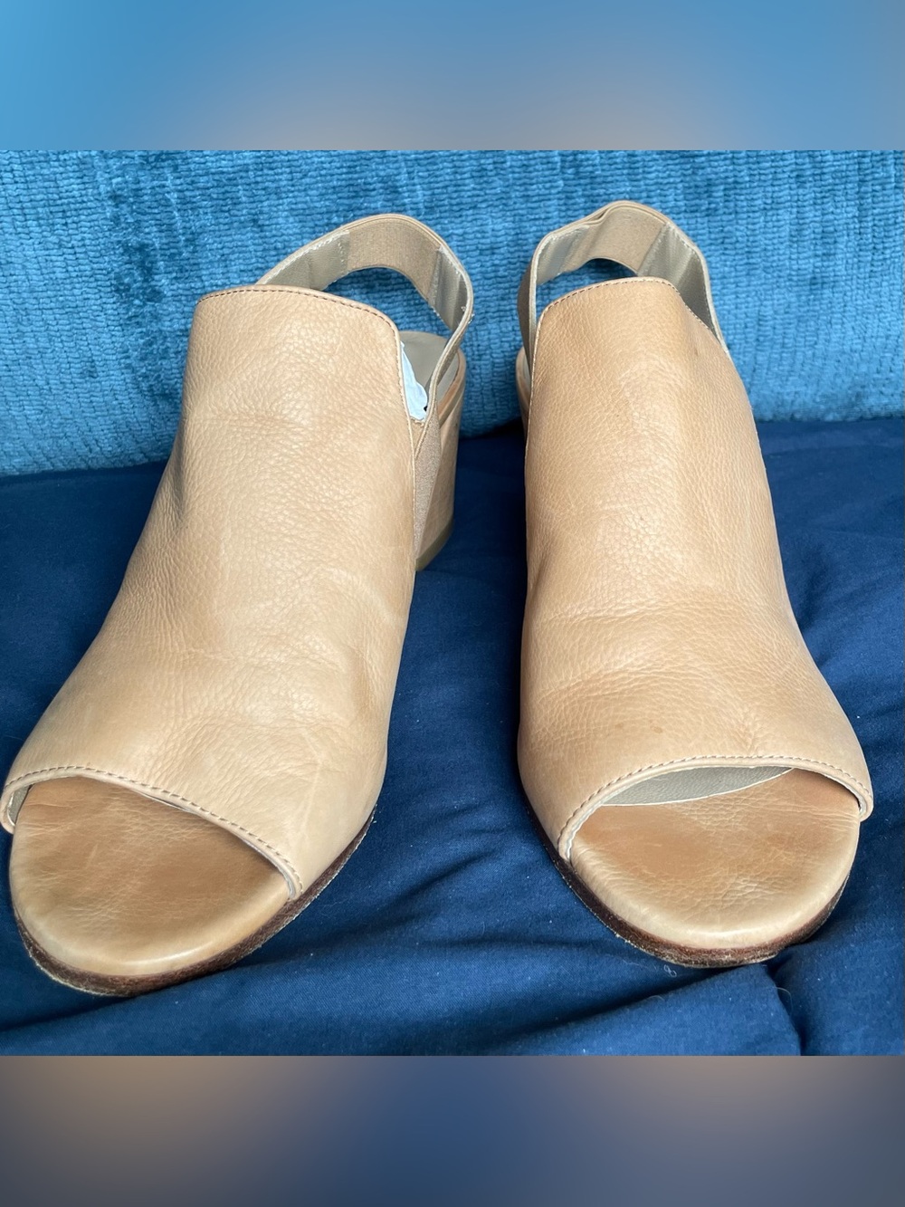 Stuart Weitzman Beige/Tan Leather Open-Toe Slingback Mules